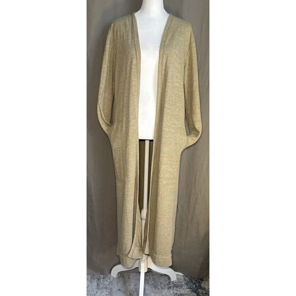 Free People Beach Boho Long Tan Cardigan Open Front Duster Neutral Size Xsmall - Picture 7 of 14